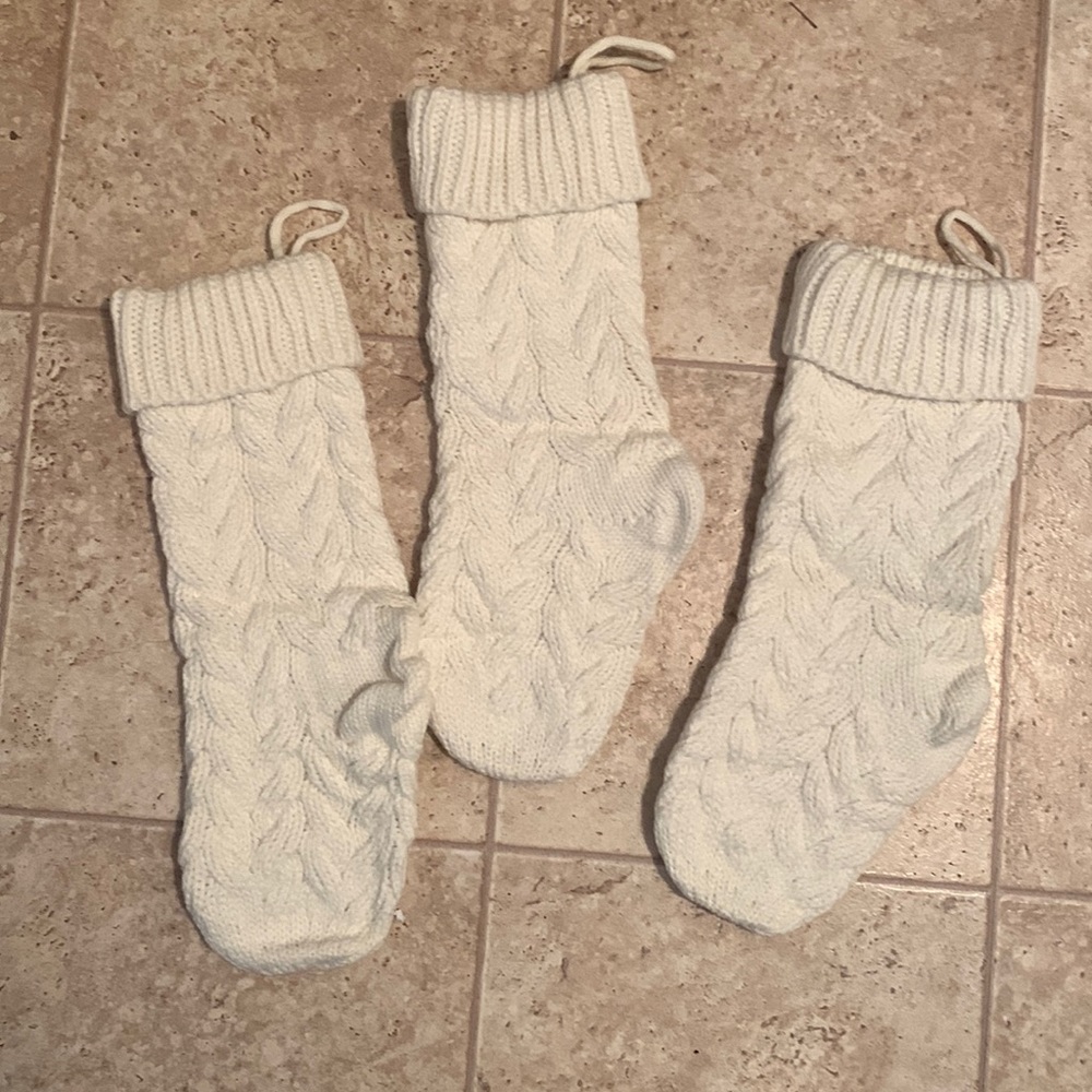 White knitted Christmas stockings